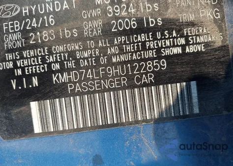 2017 Hyundai Elantra Se из США, поврежденный, VIN KMHD74LF9HU122859